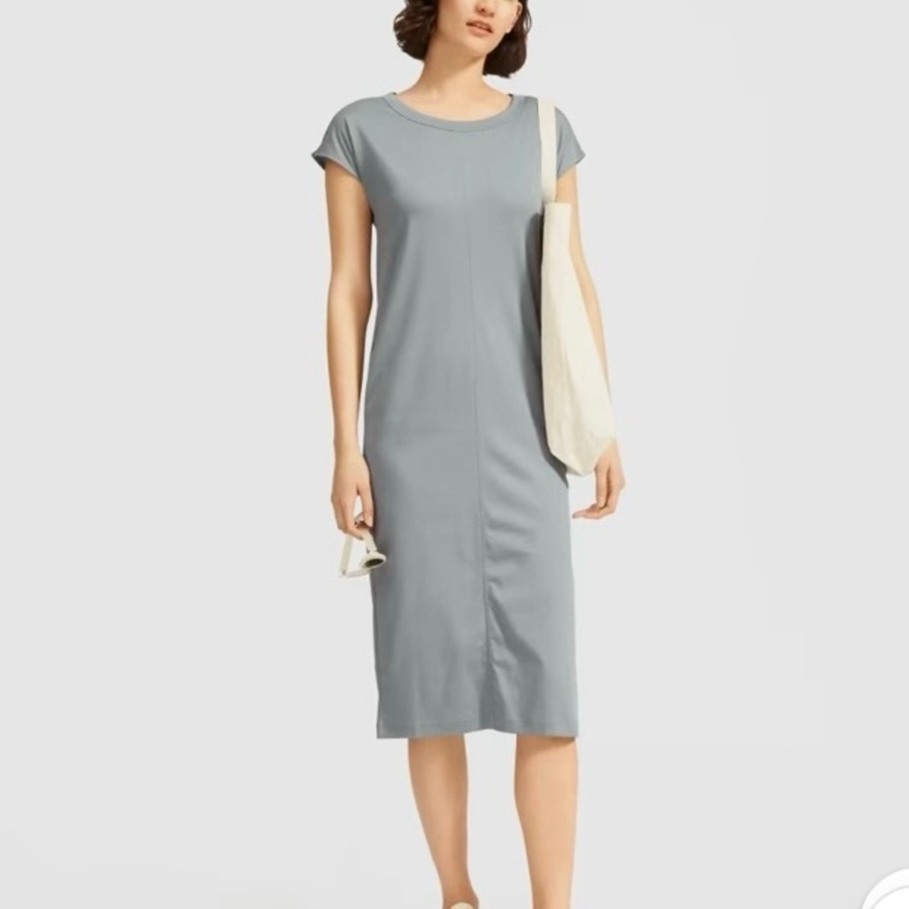 LAST CHANCE - Everlane cotton side slit dress, faded sage, small
